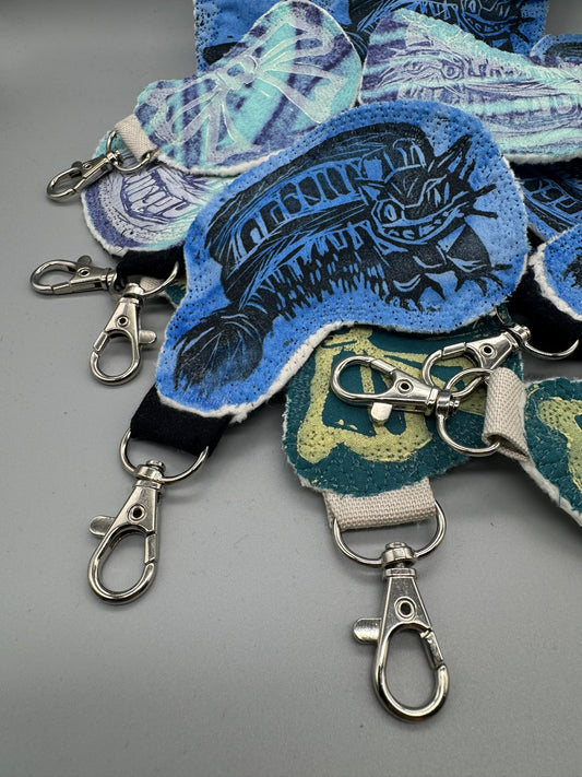 Block-Printed Handmade Scrappy Soft Cat & Bow Keychains | 2" x 3" | Choose Your Variant