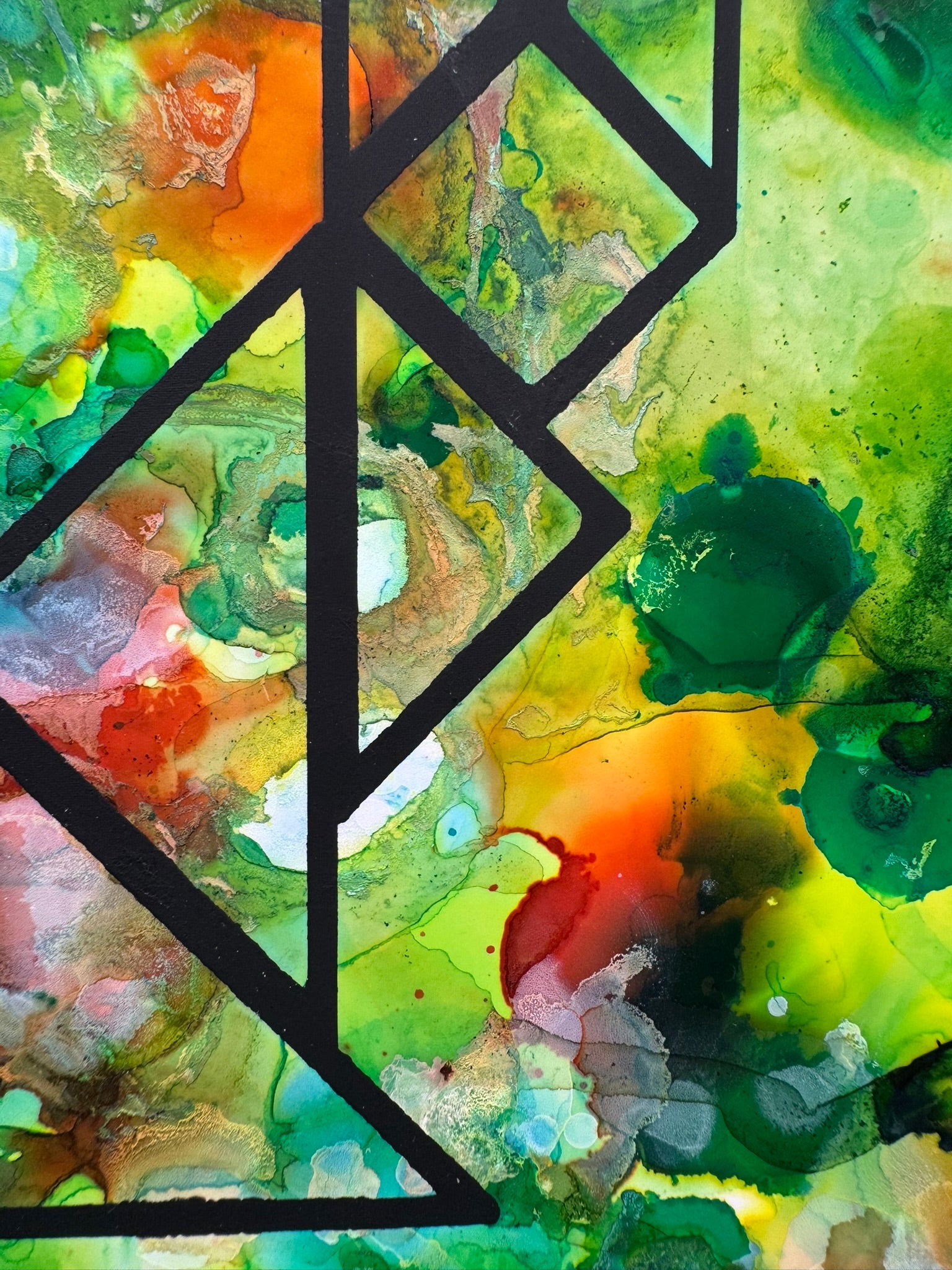 Abstract art with geometric shapes and vibrant colors