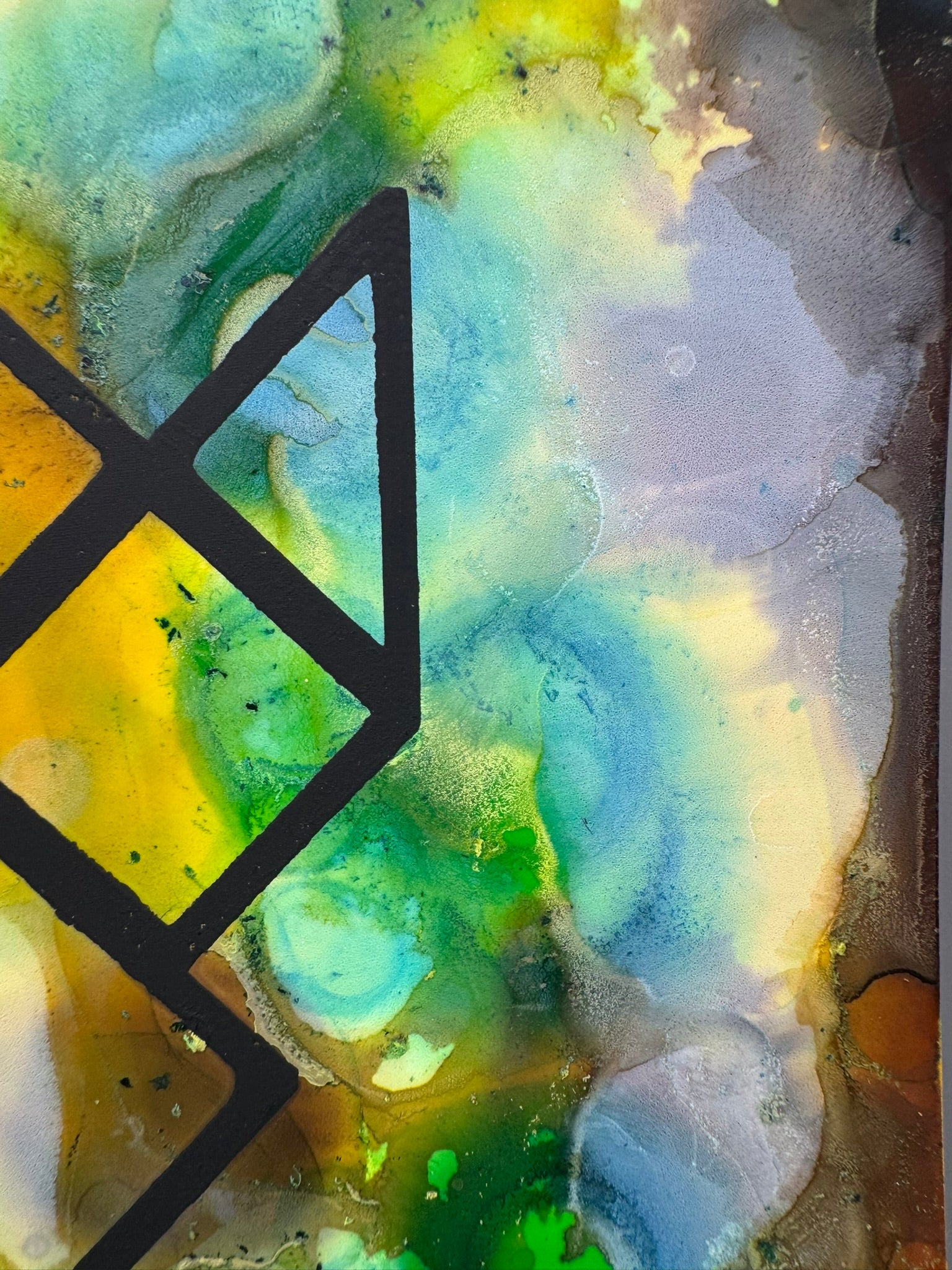 Abstract art with geometric shapes and color swatches