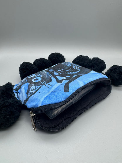 Block-Printed Handmade Little Cat Bags | 3" x 4" | Black on Blue