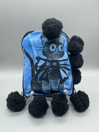 Block-Printed Handmade Little Cat Bags | 3" x 4" | Black on Blue