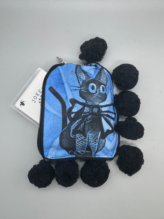 Block-Printed Handmade Little Cat Bags | 3" x 4" | Black on Blue