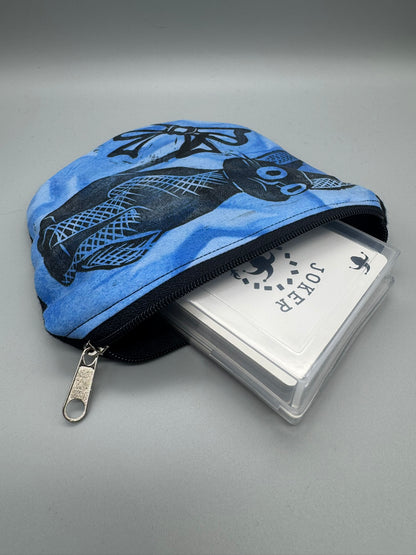 Block-Printed Handmade Little Cat Bags | 3" x 4" | Black on Blue