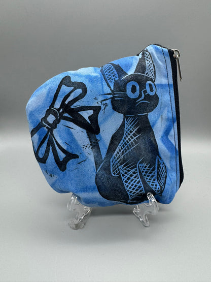 Block-Printed Handmade Little Cat Bags | 3" x 4" | Black on Blue