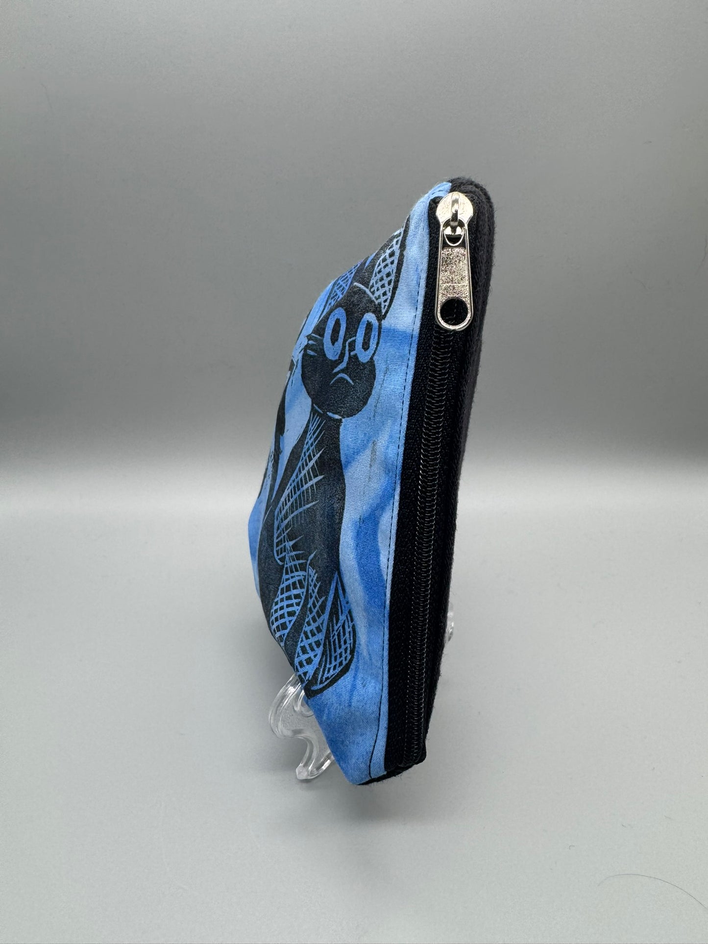 Block-Printed Handmade Little Cat Bags | 3" x 4" | Black on Blue