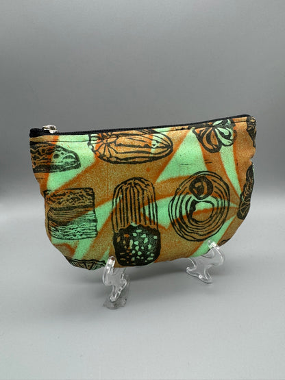 Block-Printed Handmade Italian Butter Cookie Bag | 3" x 4" | Black on Green/Orange