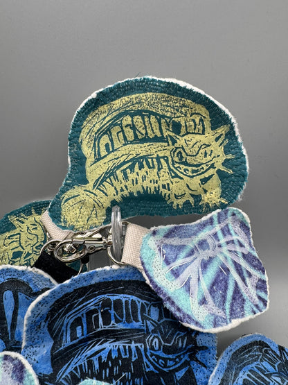 Block-Printed Handmade Scrappy Soft Cat & Bow Keychains | 2" x 3" | Choose Your Variant