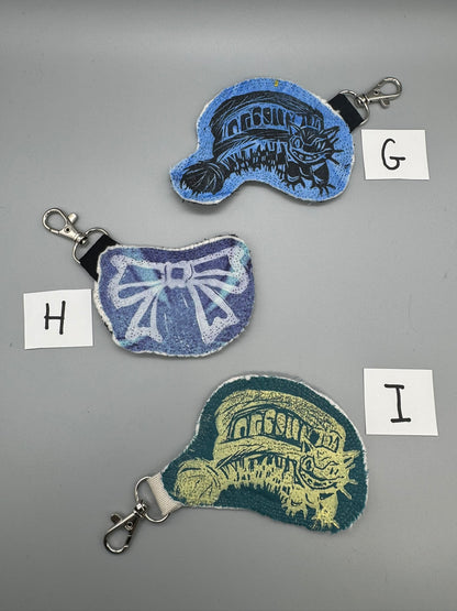 Block-Printed Handmade Scrappy Soft Cat & Bow Keychains | 2" x 3" | Choose Your Variant