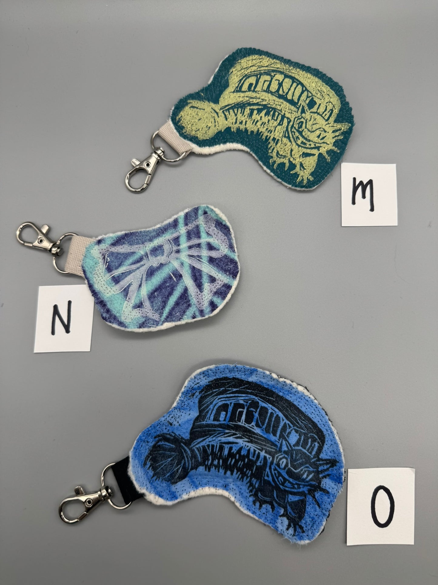 Block-Printed Handmade Scrappy Soft Cat & Bow Keychains | 2" x 3" | Choose Your Variant