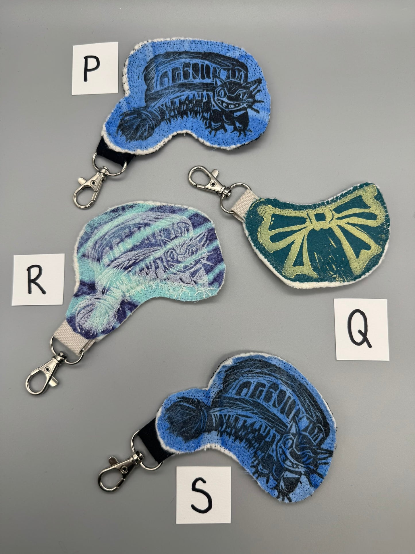 Block-Printed Handmade Scrappy Soft Cat & Bow Keychains | 2" x 3" | Choose Your Variant