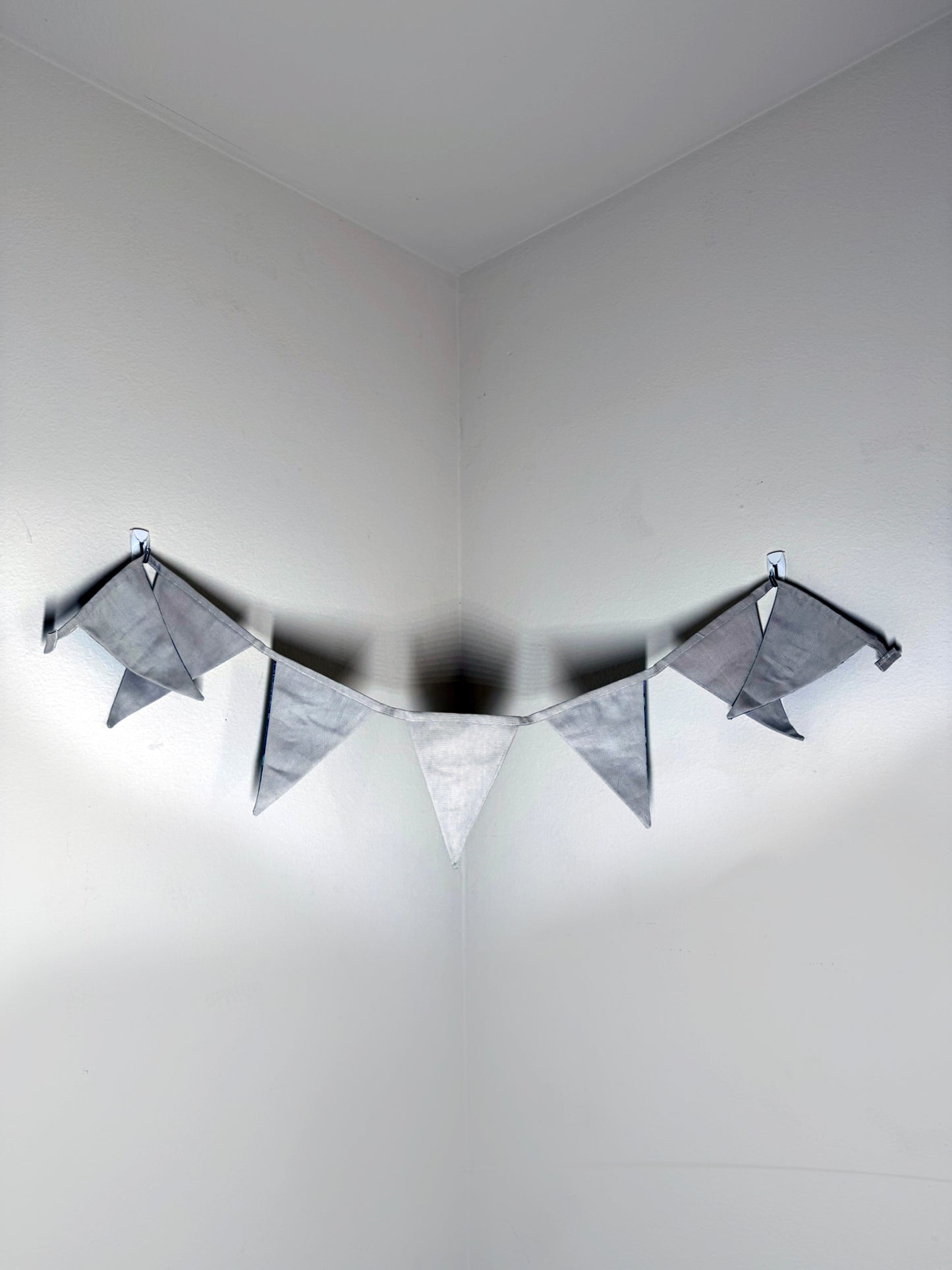 Block-Printed Handmade Snack Bunting | 7 - 5" x 6" triangles, 45" length | Blue, Purple, Tan, White