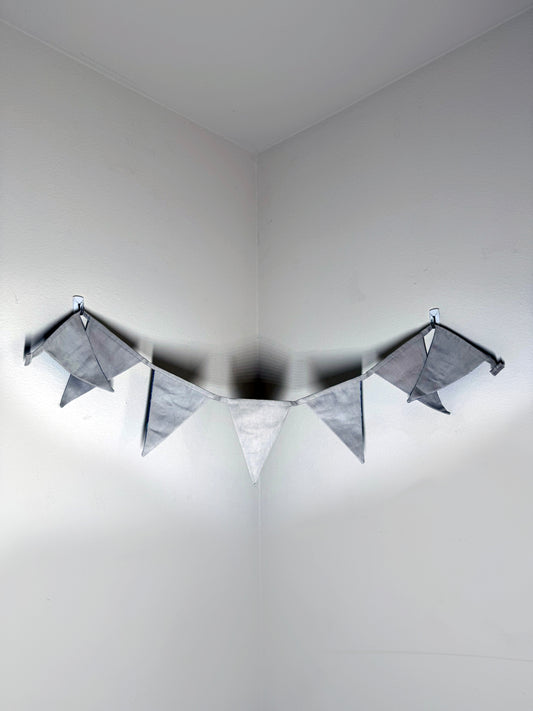 Block-Printed Handmade Snack Bunting | 7 - 5" x 6" triangles, 45" length | Blue, Purple, Tan, White